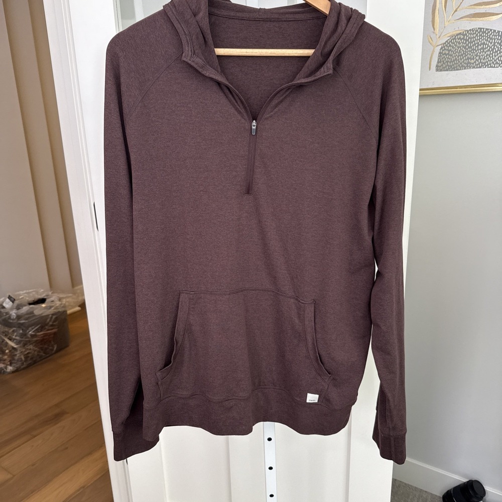 Vuori Ponto Performance Half Zip Hoodie Men's L Java Heather Brown Pullover